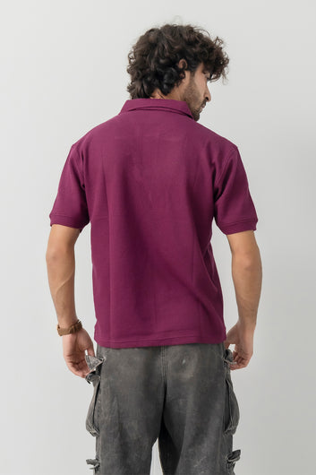 Burgundy Waffle Textured Polo