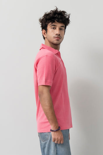 Salmon Waffle Textured Polo