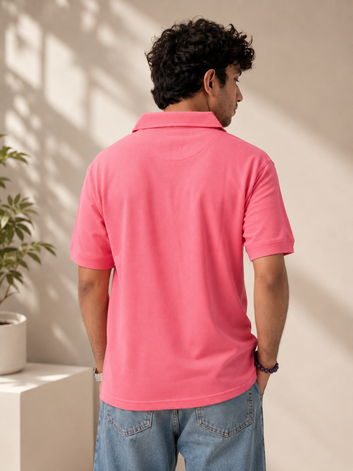 Salmon Waffle Textured Polo