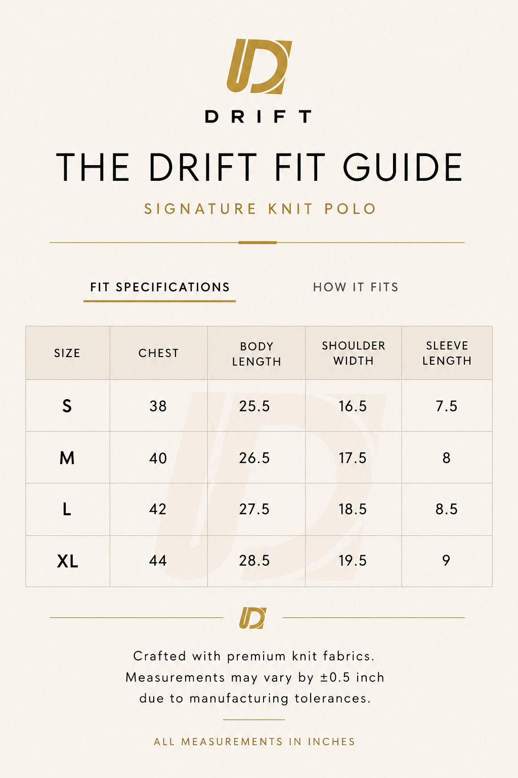 Sky Drop Needle Polo Size Guide