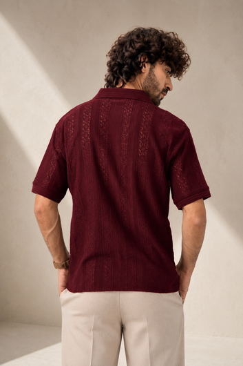 Maroon Resort Cuban Collar Shirt