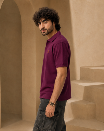 Burgundy Waffle Textured Polo